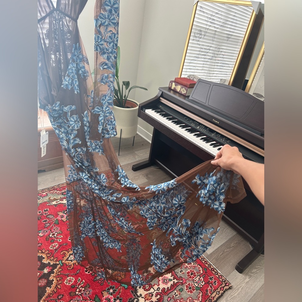 For Love and Lemons Temecula Cut Out Embroidered Lace Maxi Dress BLUE - Picture 9 of 12